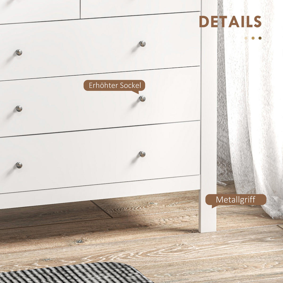 KOMMODE Beistellschrank mit 5 Schubladen Sideboard mit Anti-Kipp-Schutz Weiß - Weiß, Metall (39.5/80.5/79cm) - HOMCOM