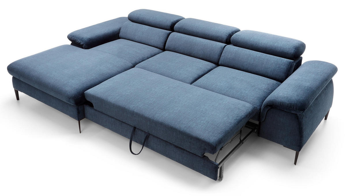 ECKSOFA L-Form 290 cm Amaro M mit Schlaffunktion, Links, Dunkelblau - Dunkelblau, Holz (288/182cm) - Emporius