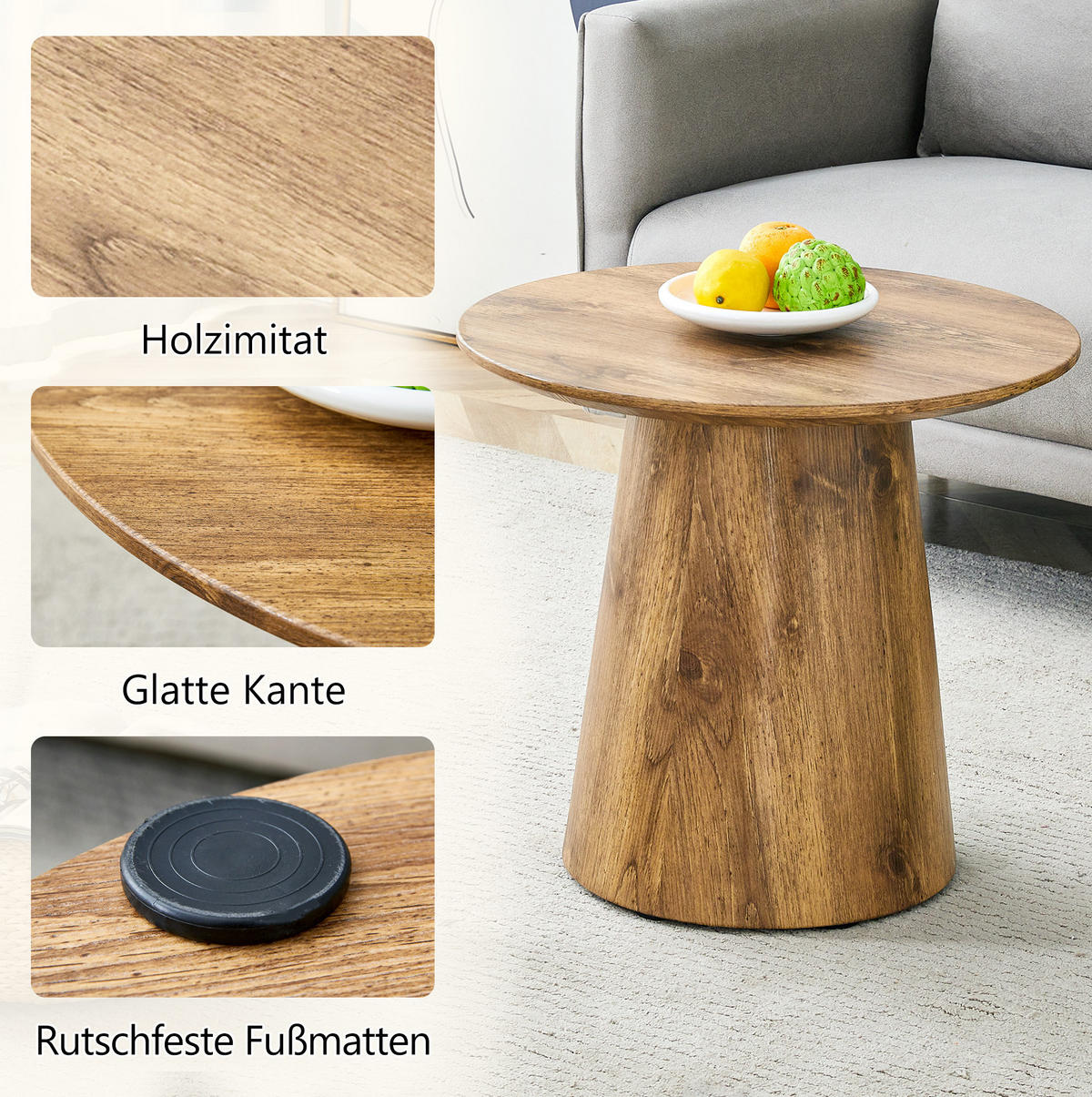 COUCHTISCH 50 cm, Höhe 48 cm in Holzoptik aus MDF mit pflegeleichter Oberfläche - Naturfarben, Holzwerkstoff (50/50/48cm) - Flora Grace