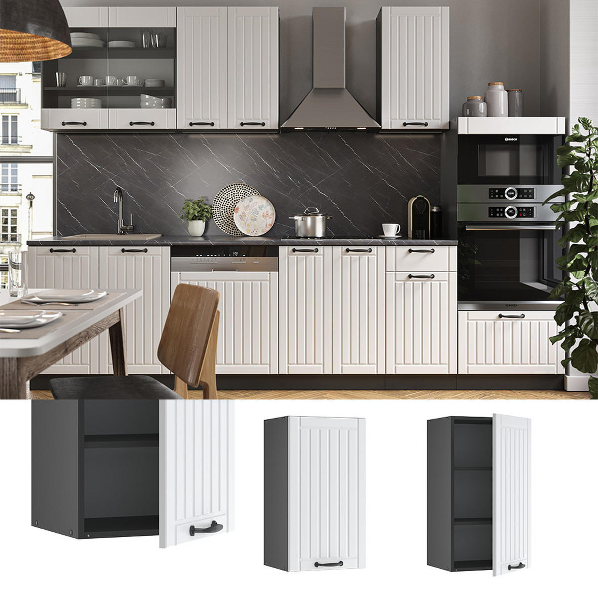HÄNGESCHRANK Fame-Line Weiß Landhaus 40 cm - Anthrazit/Weiß, Holzwerkstoff (40/72/34.1cm) - Vicco