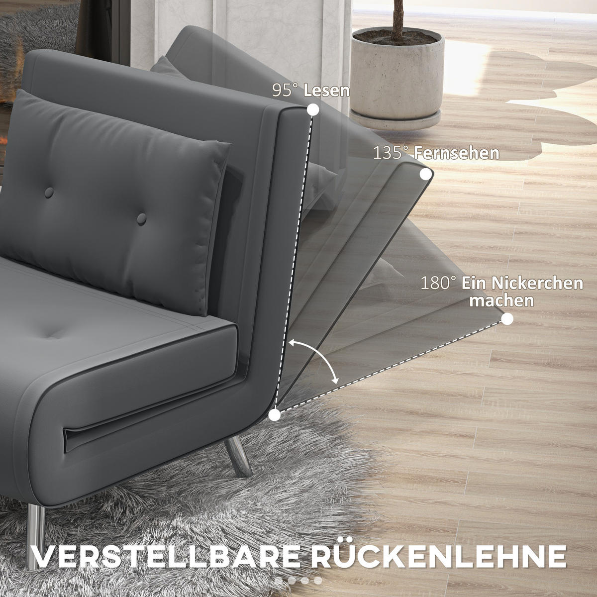 SCHLAFSESSEL Klappsessel mit Bettfunktion, Einzelsofa mit Kissen, Samtoptik - Dunkelgrau/Silberfarben, Textil/Metall (88/83/77cm) - HOMCOM