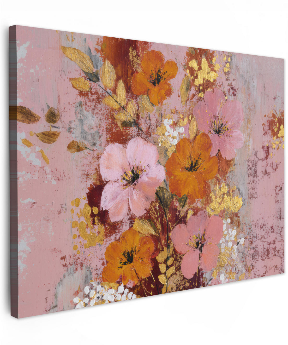 LEINWANDBILD Malerei - Blumen - Rustikal - Rosa Wandbilder 80x60 cm - Altrosa, Textil (80/60cm) - MuchoWow