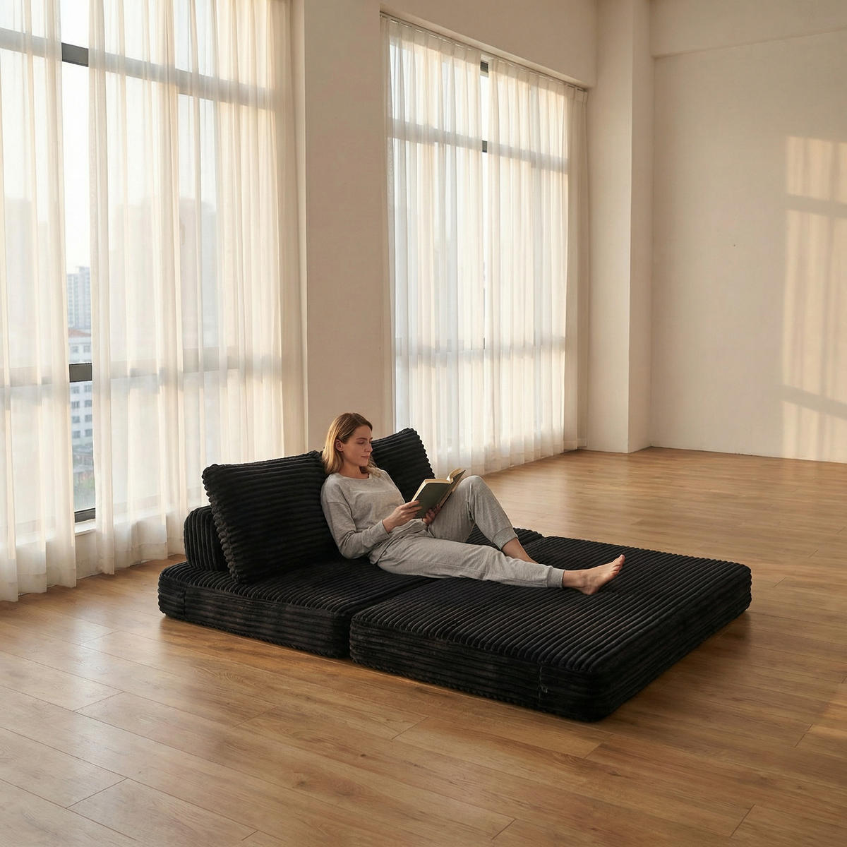 SCHLAFSOFA in Cord Schwarz - Schwarz, Textil (140/85/100cm) - Oxeza