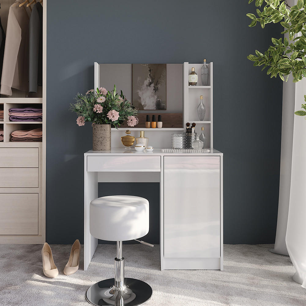 SCHMINKTISCH Sherry Weiß/Weiß Hochglanz 89.8 cm 4 Teile - Weiß Hochglanz, Holzwerkstoff (89.8/76/50.1cm) - Vicco