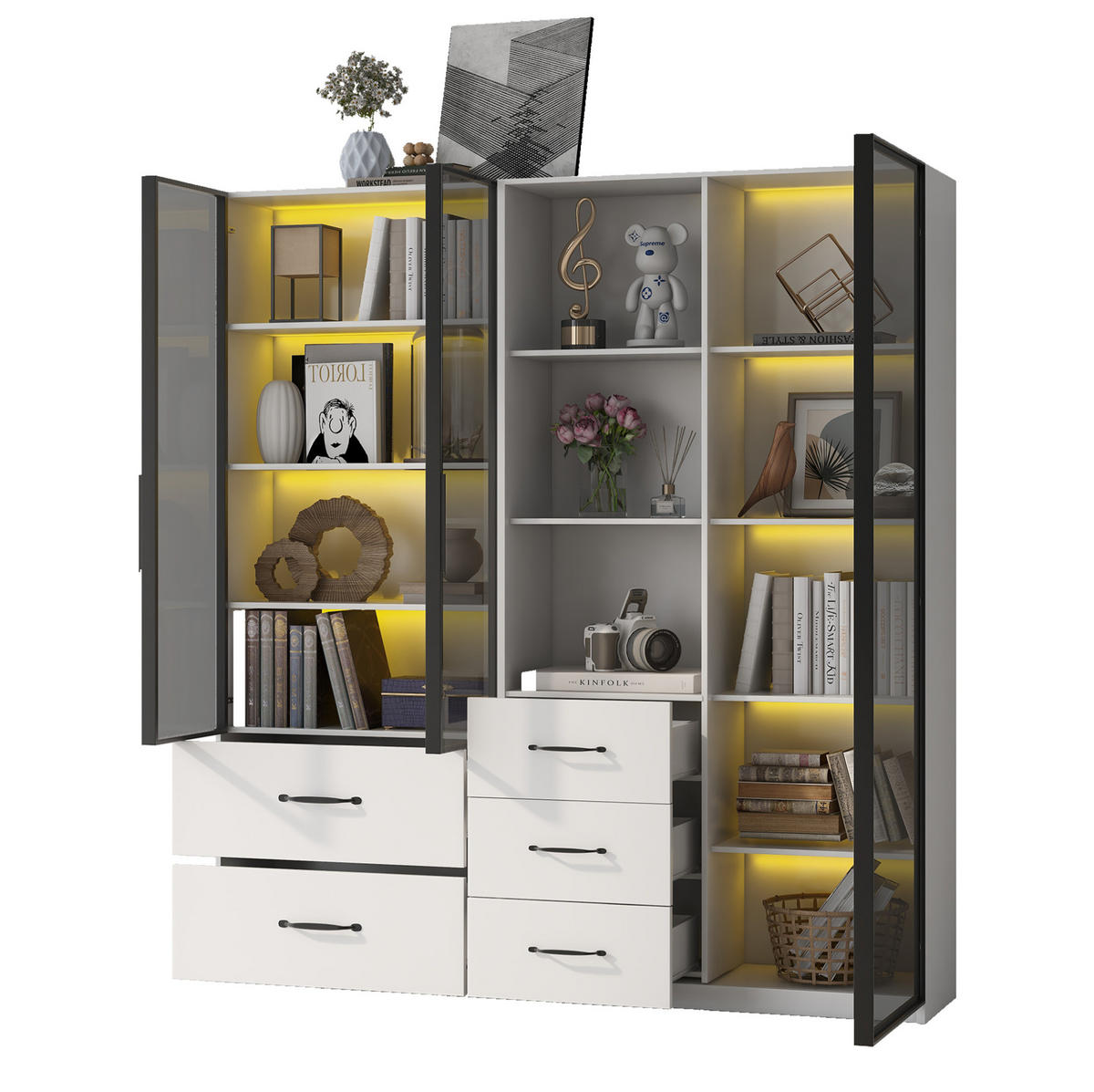 HIGHBOARD 140/40/160 cm in Weiß mit LED-Beleuchtung und Sicherheitsglas - Weiß, Holzwerkstoff (140/160/40cm) - Flora Grace