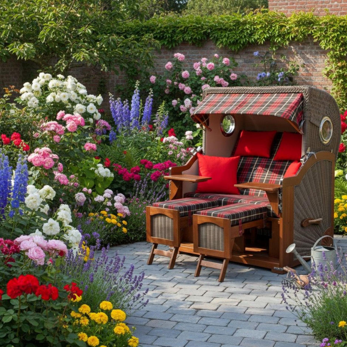 STRANDKORB XXL Düne Grande 2,5 Sitzer - Rot/Braun, Metall (142/170/95cm) - Mr. Deko