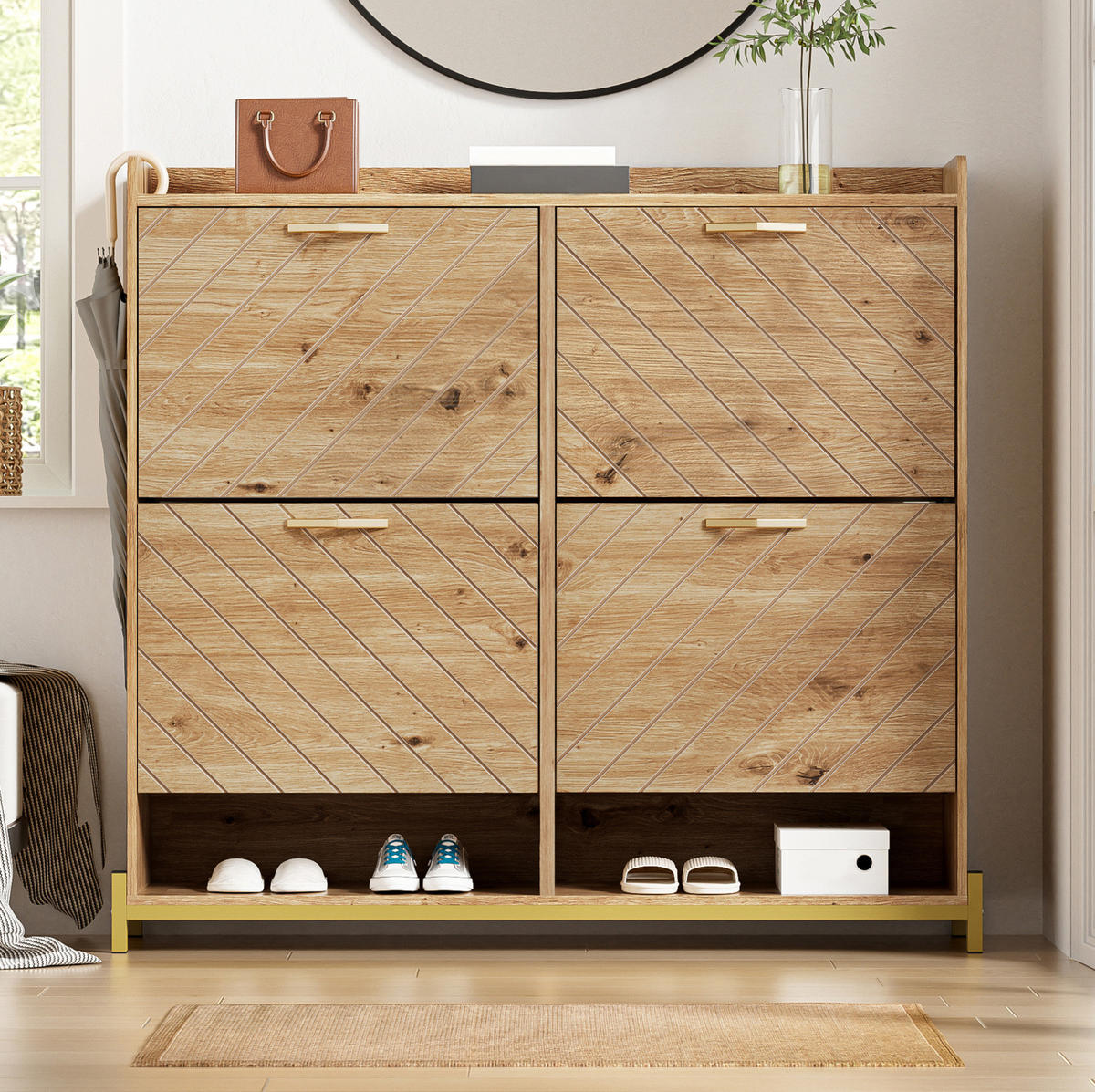 SCHUHSCHRANK 108,5/24/100 cm aus MDF mit platzsparendem Stauraum und Metallfüßen, Holzfarben - Naturfarben, Holzwerkstoff (108.5/100/24cm) - Redom