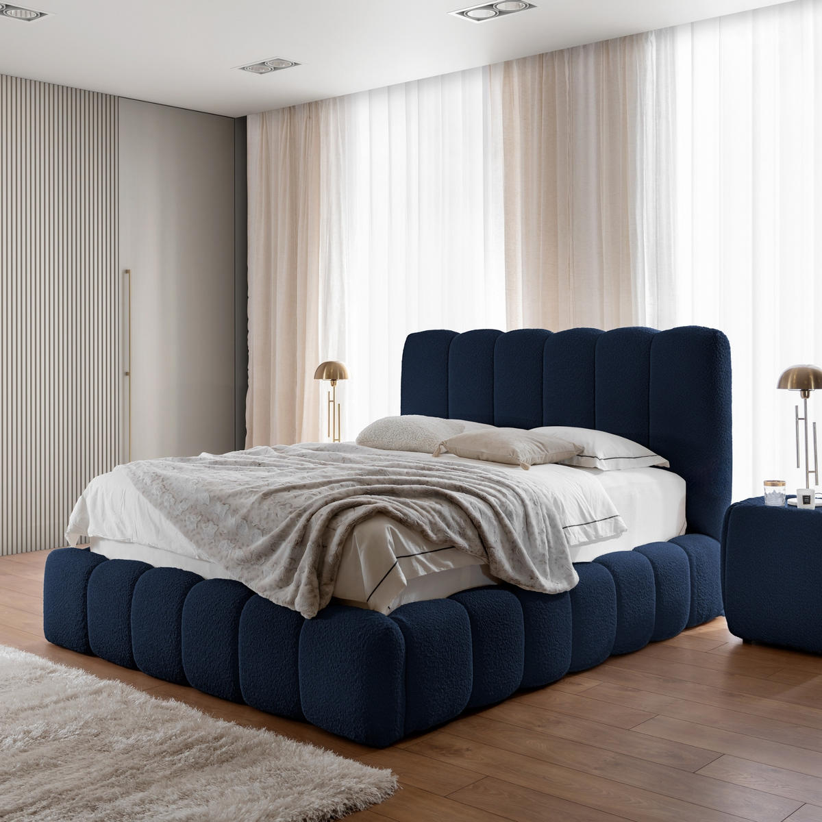 POLSTERBETT mit Stauraum 180x200 cm in Marineblau - Dunkelblau, Textil (180/200cm) - Home Collective