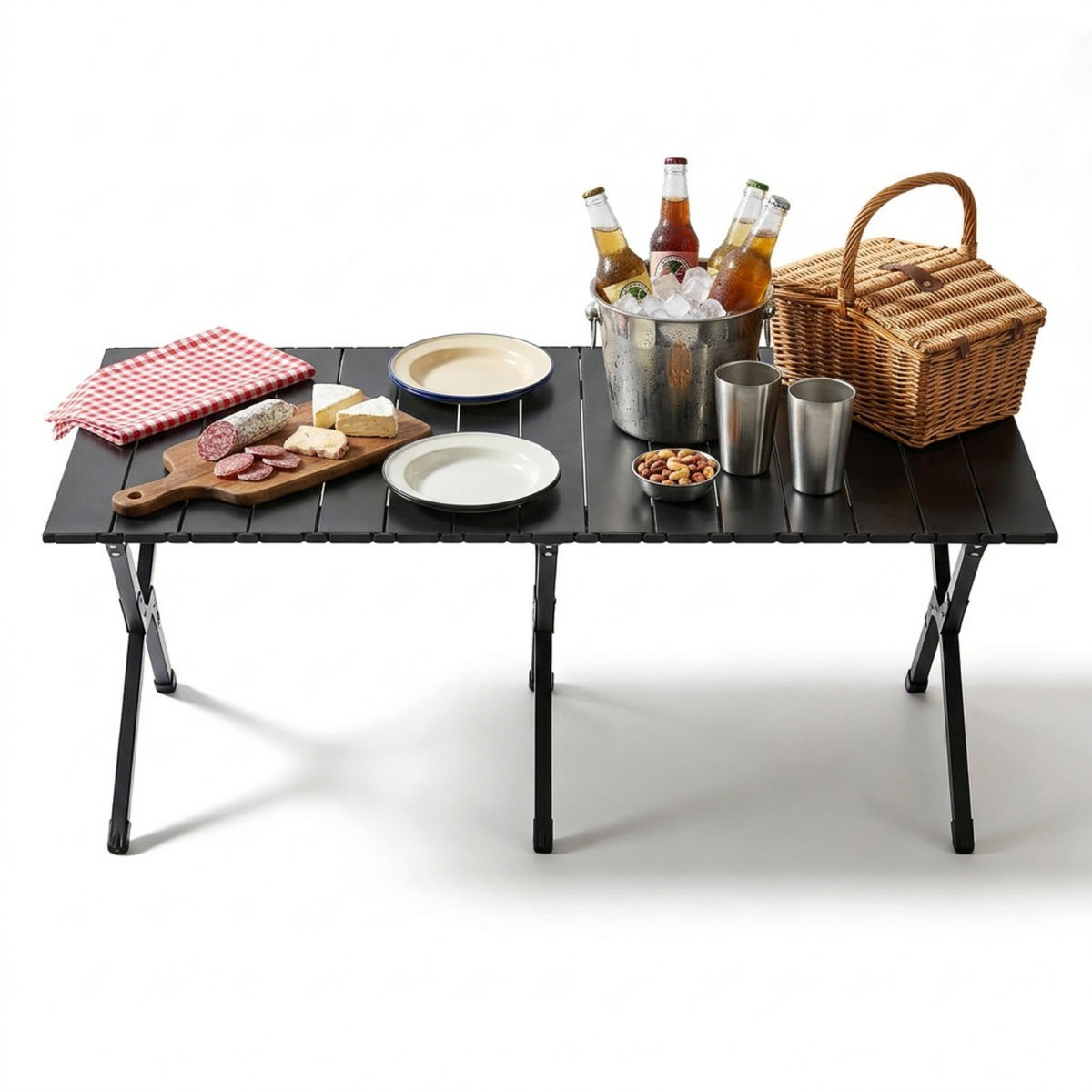 KAMP-STOL - crna, metal/plastika (60/120/44cm) - Relaxdays