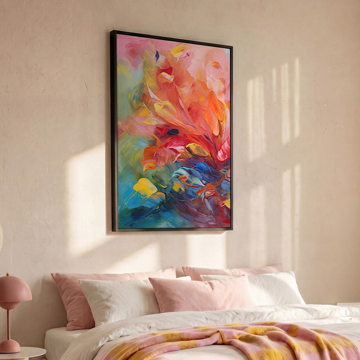 LEINWAND Bilder mit Rahmen - Ölgemälde - Kunst - Abstrakt - Farbenfroh - 80x120 - Altrosa, Textil (80/120cm) - MuchoWow