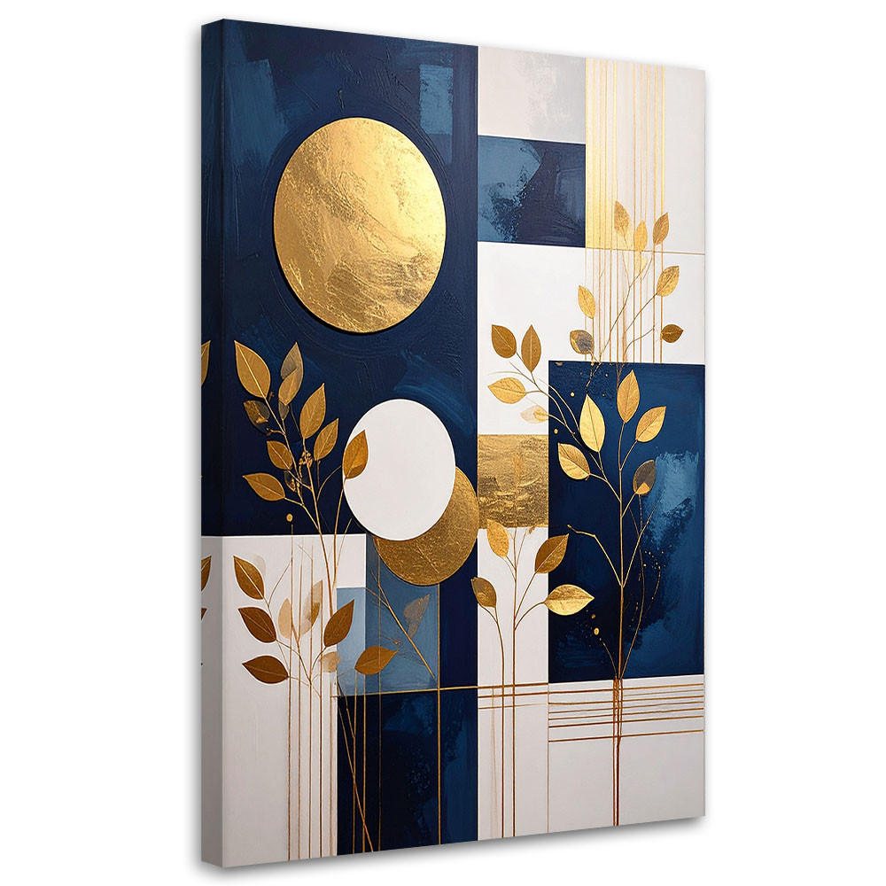 WANDBILD, Abstraktion: Kreise und Blätter in Blau - Blau, Textil (60/90cm) - Feeby