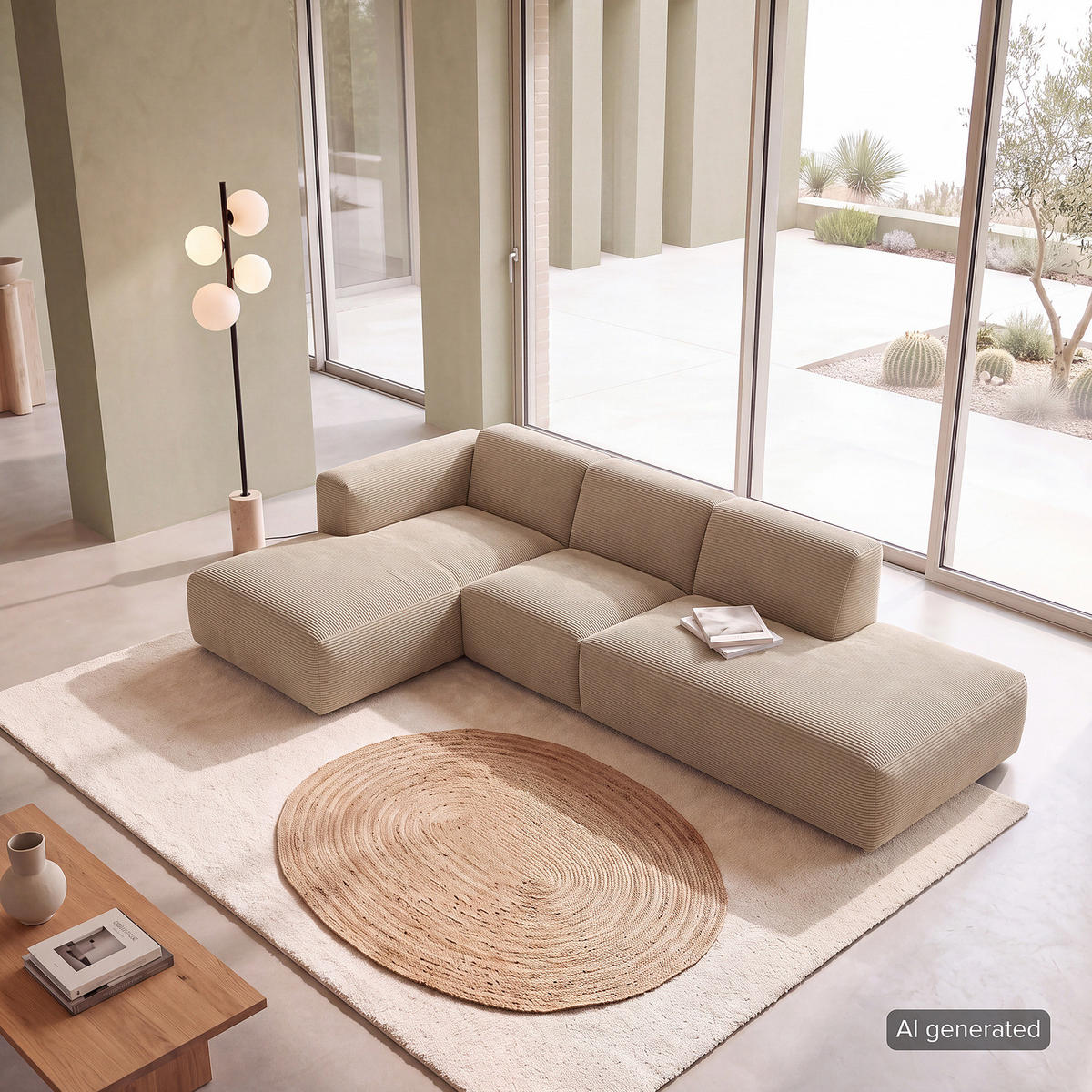 ECKSOFA mit Chaiselongue - Taupe/Schwarz, Kunststoff/Textil (290/173cm) - home24