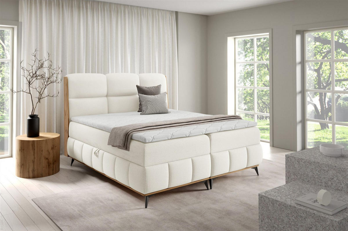 BOXBETT Charlie Premium - Ecru, Holzwerkstoff/Textil (180/200cm) - Fun Möbel