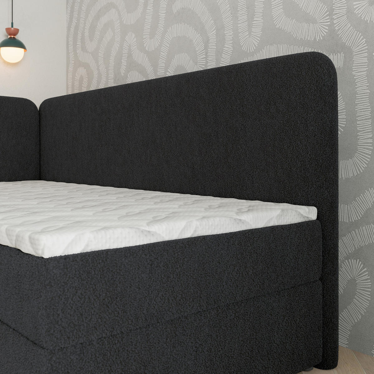 BOXBETT GINA 80x200 cm mit Matratze und Topper, H2+H3 - Schwarz - Schwarz, Holz (80/200cm) - MASSENO