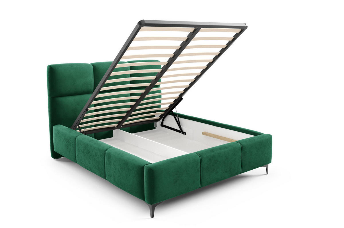 POLSTERBETT SENTO, 180x200 cm, Doppelbett mit Bettkasten, Velourstoff, Frabe: Grün - Grün, Holz/Textil (180/200cm)