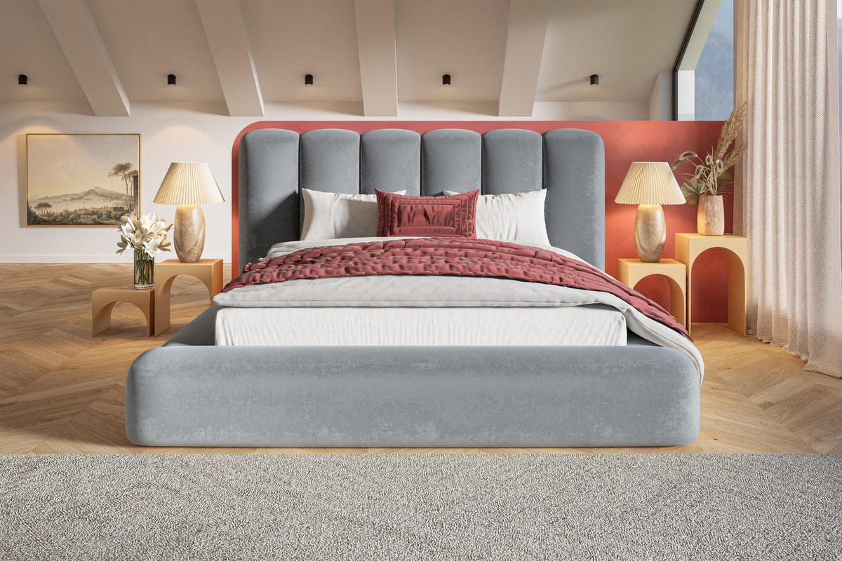 DOPPELBETT 160x200 cm Lumaro mit Dicker Schaum und Bettkasten, Hellgrau - Hellgrau, Holz/Textil (160/200cm) - Emporius