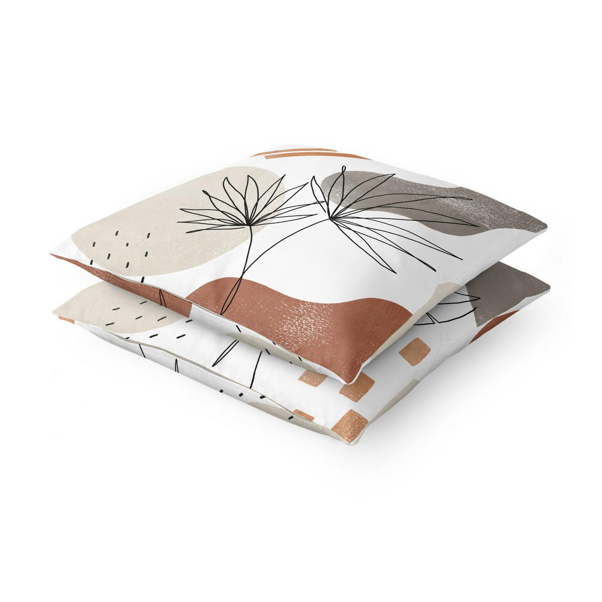 DEKOKISSEN 2er-Set Pflanzenblätter Lineart und Terracotta Farben Set 40/40 cm - Eichefarben, Textil (40/40cm) - Bilderwelten