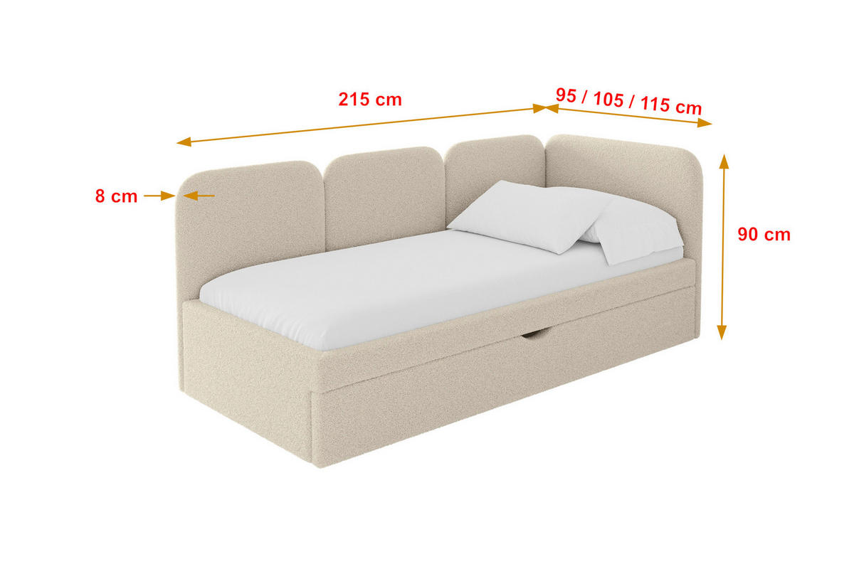 EINZELLBETT Jugendbett mit Bettkasten, Links - ALVY 100x200 Dunkelbeige - Cappuccino, Holzwerkstoff/Textil (100/200cm) - ALTDECOR