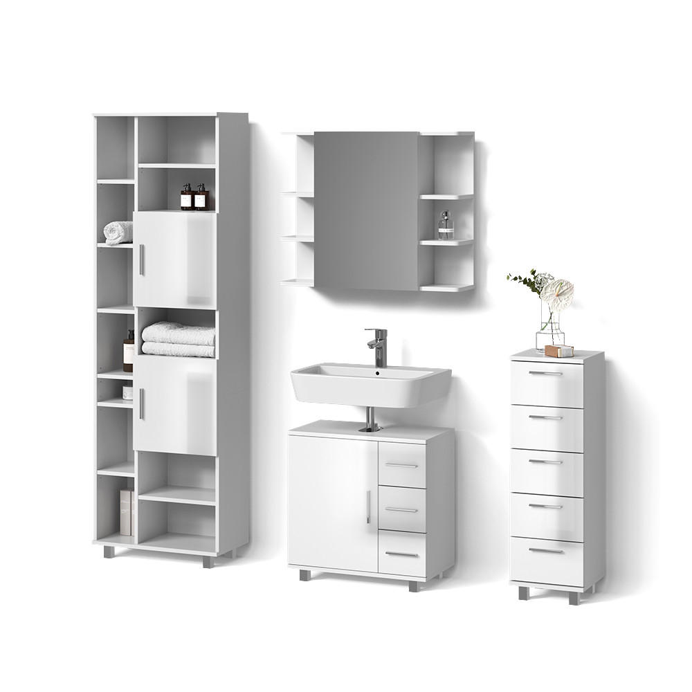 BADMÖBEL-SET Eisak Weiß Hochglanz 4 Teile - Weiß Hochglanz/Weiß, Holzwerkstoff (60/60/33cm) - Livinity®