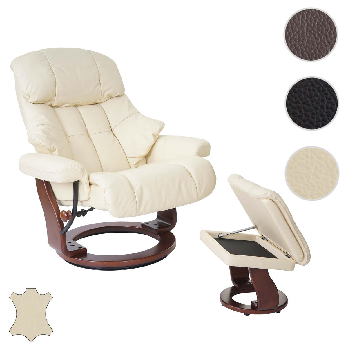 RELAXSESSEL XXL MIT HOCKER Beige - Beige, Leder (97/112/88cm) - MCA