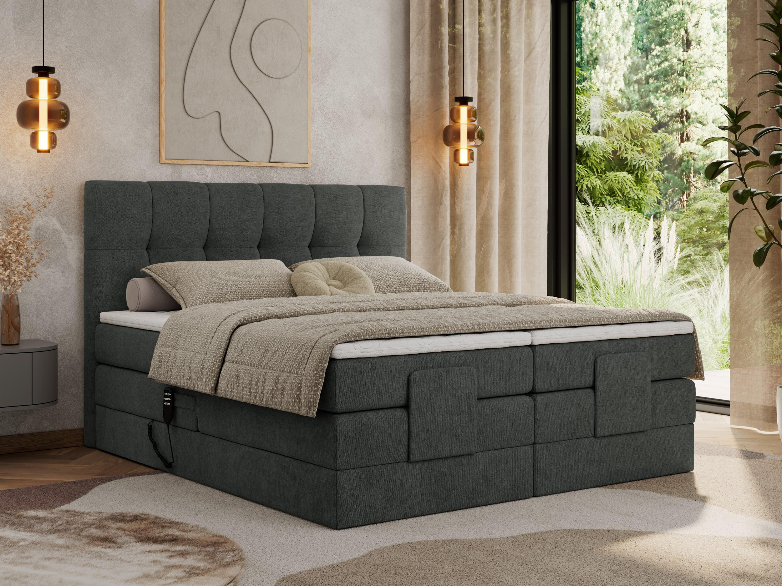 BOXBETT VITTORIA 140/200 - Dunkelgrau Struktur - H3 - Dunkelgrau, Holz/Textil (140/200cm) - MKS