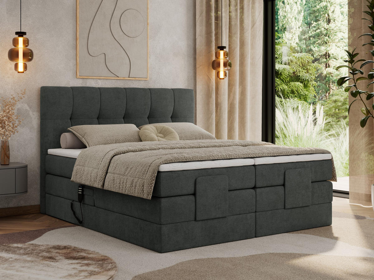 BOXBETT VITTORIA 140/200 - Dunkelgrau Struktur - H3 - Dunkelgrau, Holz/Textil (140/200cm) - MKS