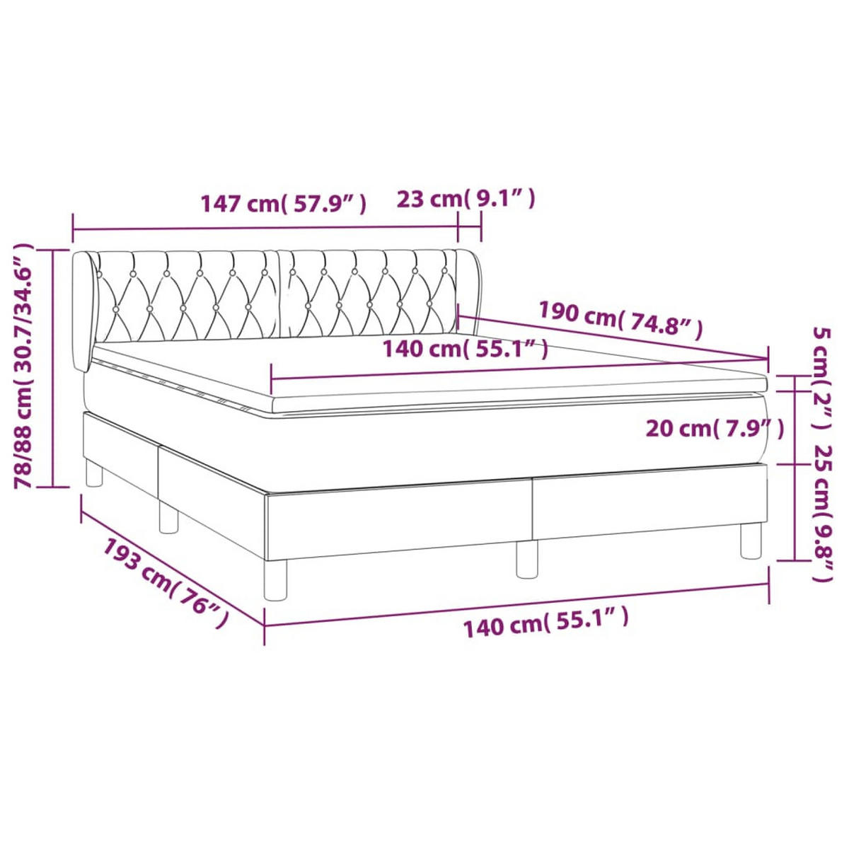 BOXSPRINGBETT Mit Matratze Dunkelgrau 140/190 Cm Stoff - Grau, Textil (140/190cm) - vidaXL