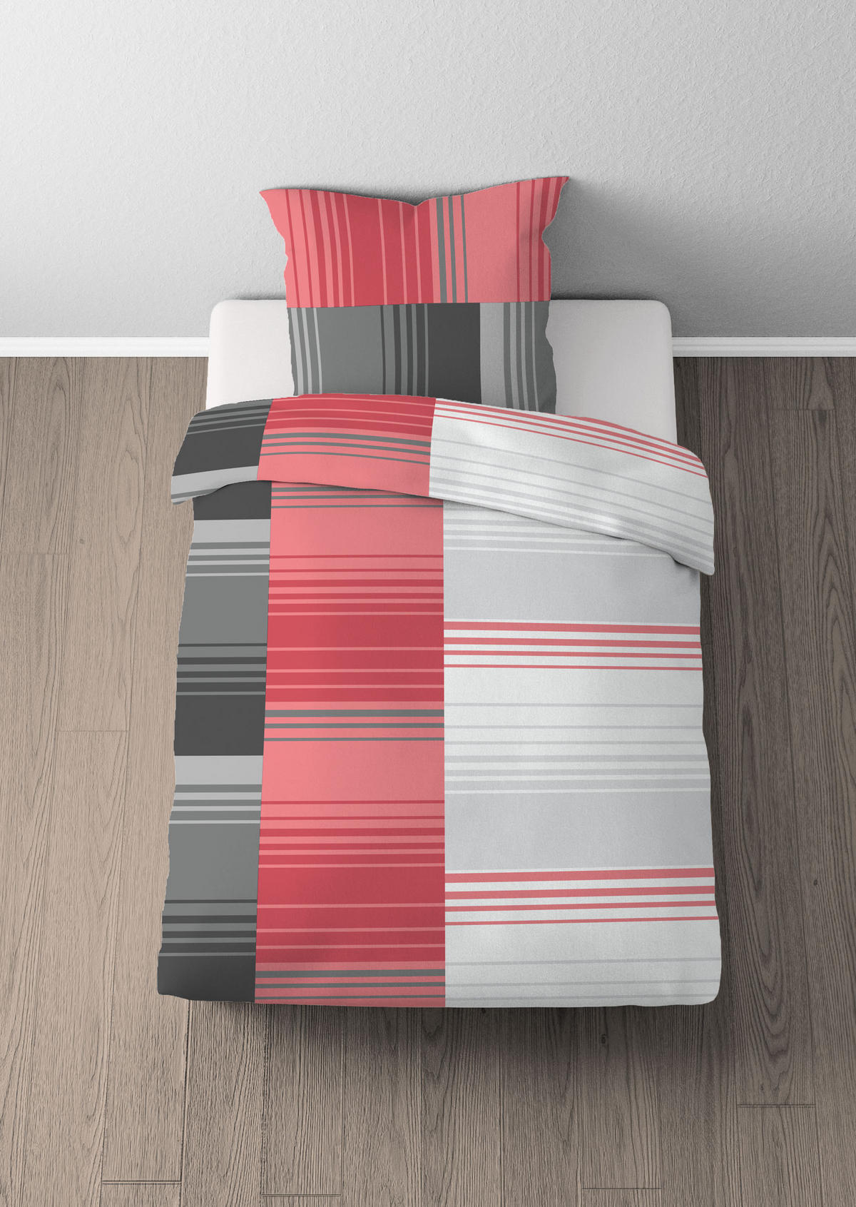 BETTWÄSCHE-GARNITUR Renforcé Streifenmix rot, 135x200 cm + 80x80 cm - Rot, Textil (135/200cm) - Castell