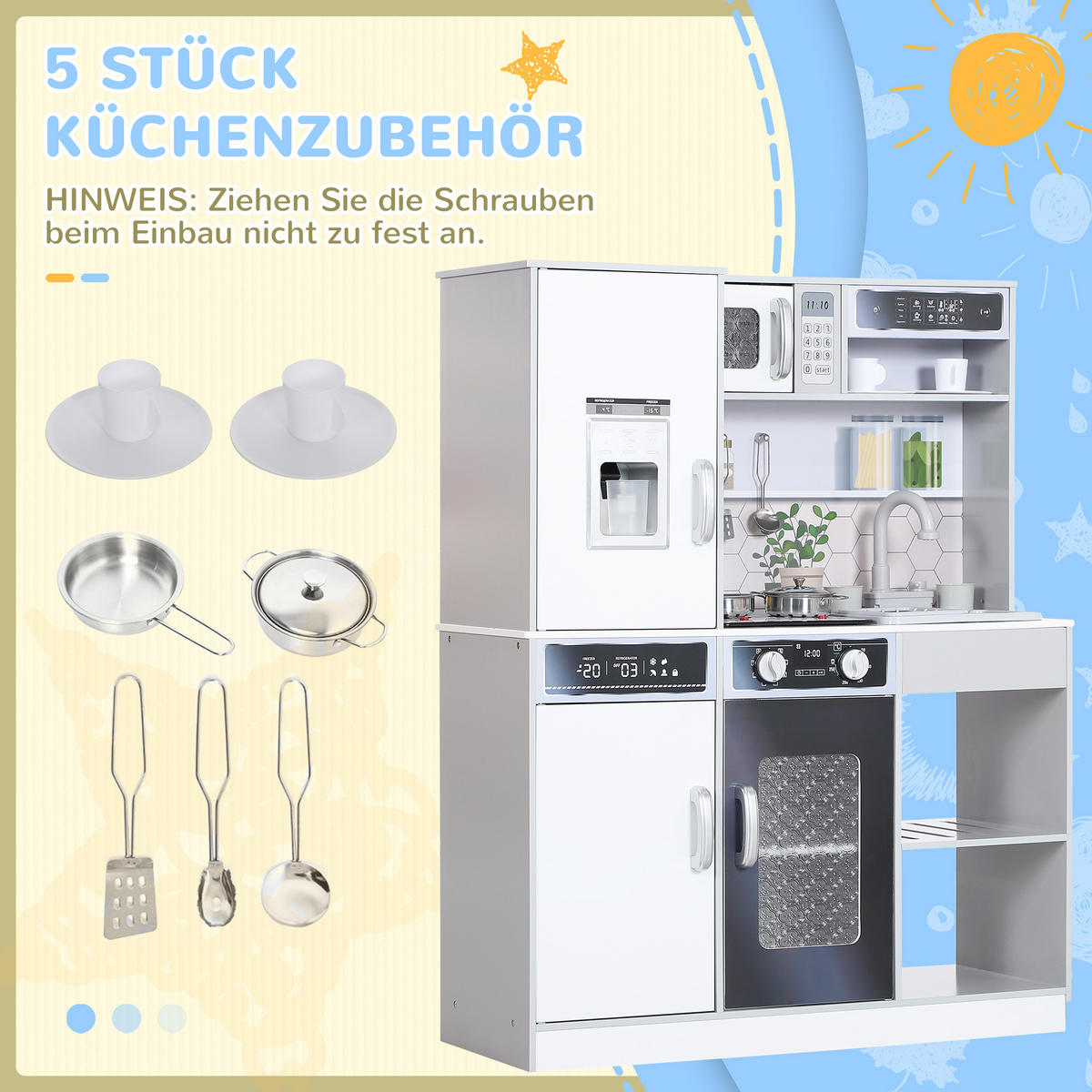 KINDERKÜCHE Spielküche mit Lichtern und Geräuschen Kochherd, fließendes Wasser - Weiß, Holzwerkstoff (80/29.7/100.9cm) - AIYAPLAY