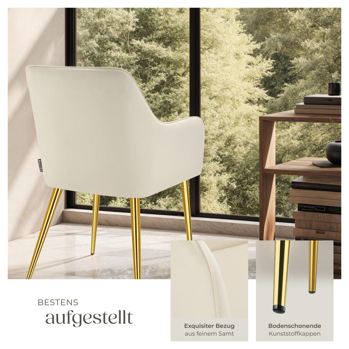 ARMLEHNSTUHL 6er Set Avane 55 x 63 5 x 86 5 cm beige - Beige, Textil (55/86.5/63.5cm) - tectake