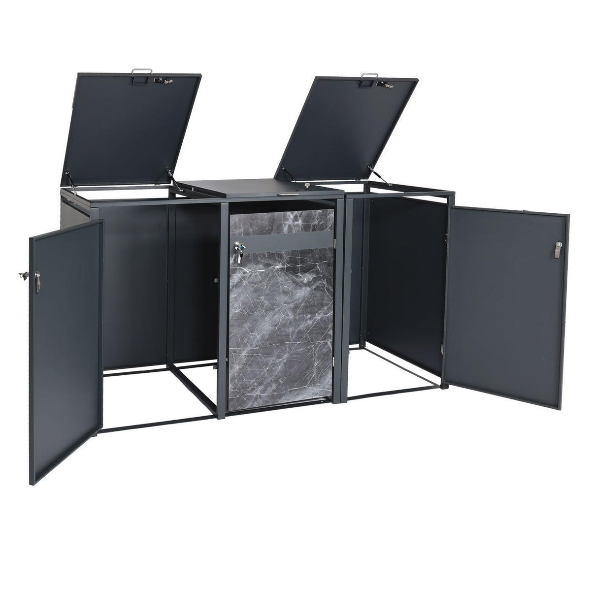 MÜLLTONNENBOX 3er 117x200x80cm Anthrazit Marmor-Optik dunkel - Creme, Metall (200/117/80cm) - PROREGAL