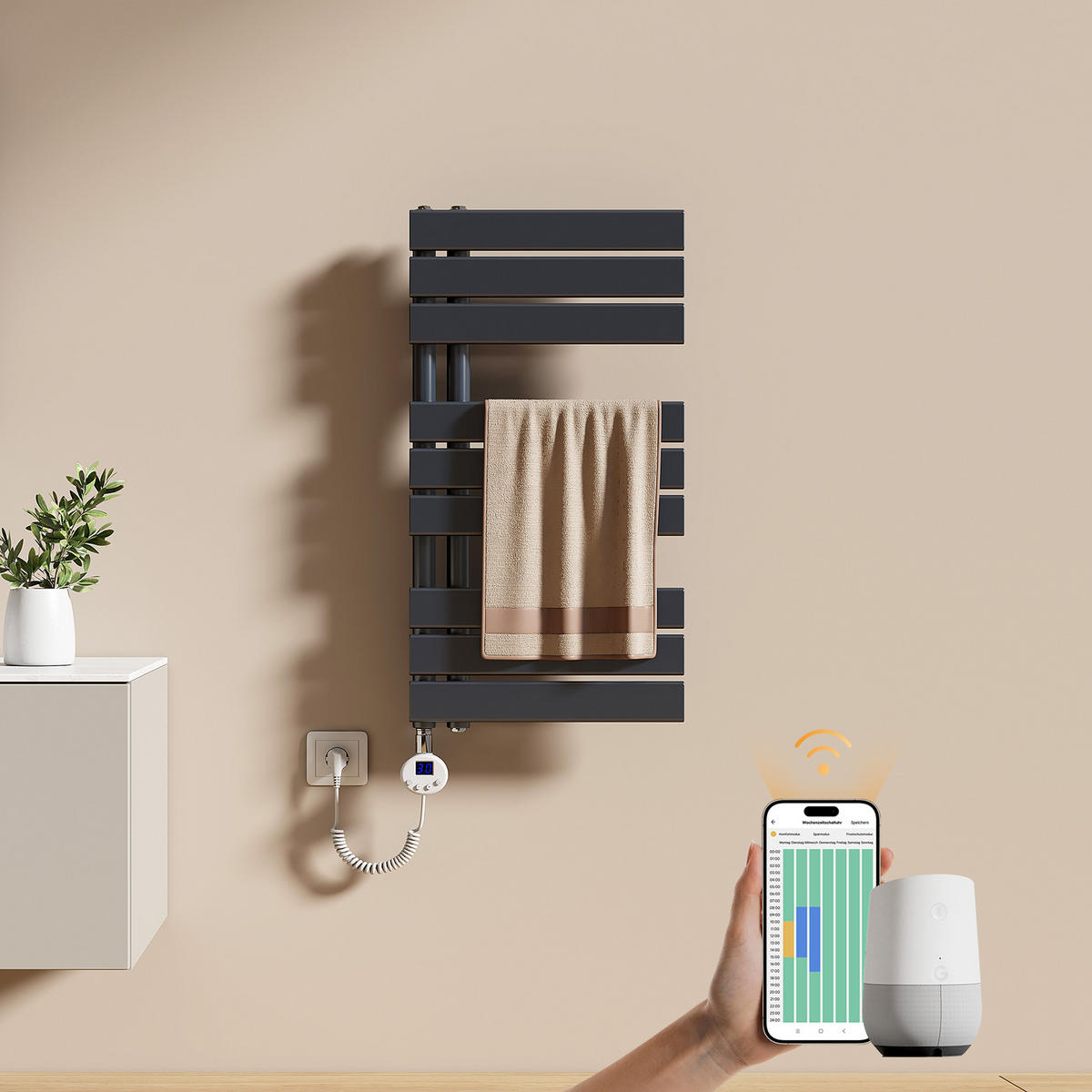 RADIJATOR električni grijač ručnika Smart Home antracit 76,2/40 cm - antracit, metal (40/76.2/5.9cm) - EMKE