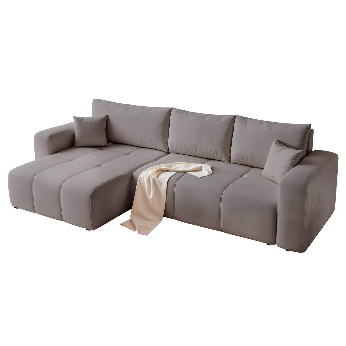 ECKSOFA XL Velours mit Bettkasten und Schlaffunktion - Dunkelgrau, Holzwerkstoff/Textil (278/145cm) - Idohome