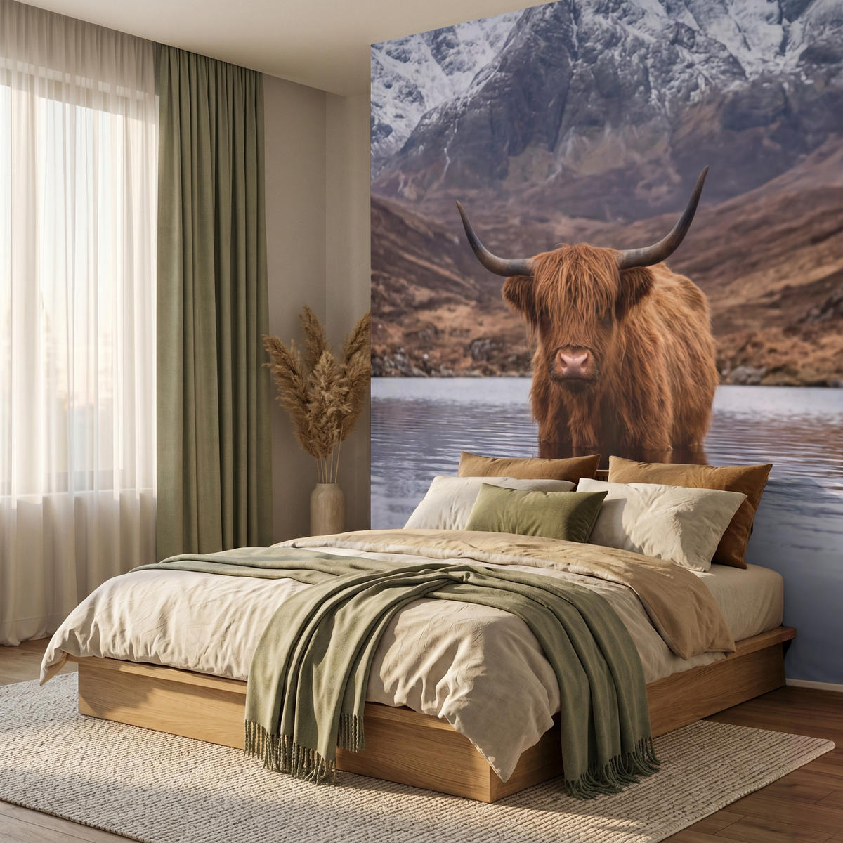 TAPETE - Schottischer Hochländer - Braun - Wasser - 220x260 cm - Braun, Papier (220/260cm) - OnlyWow