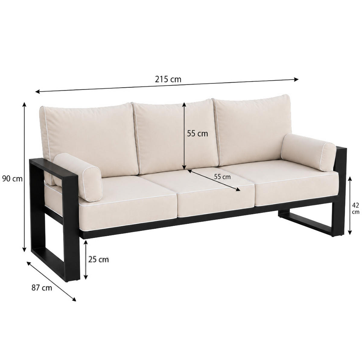 ZAHRADNÍ sada Verdino 3+1+1 s kovovým rámem, béžová - béžová, kov - Beautysofa