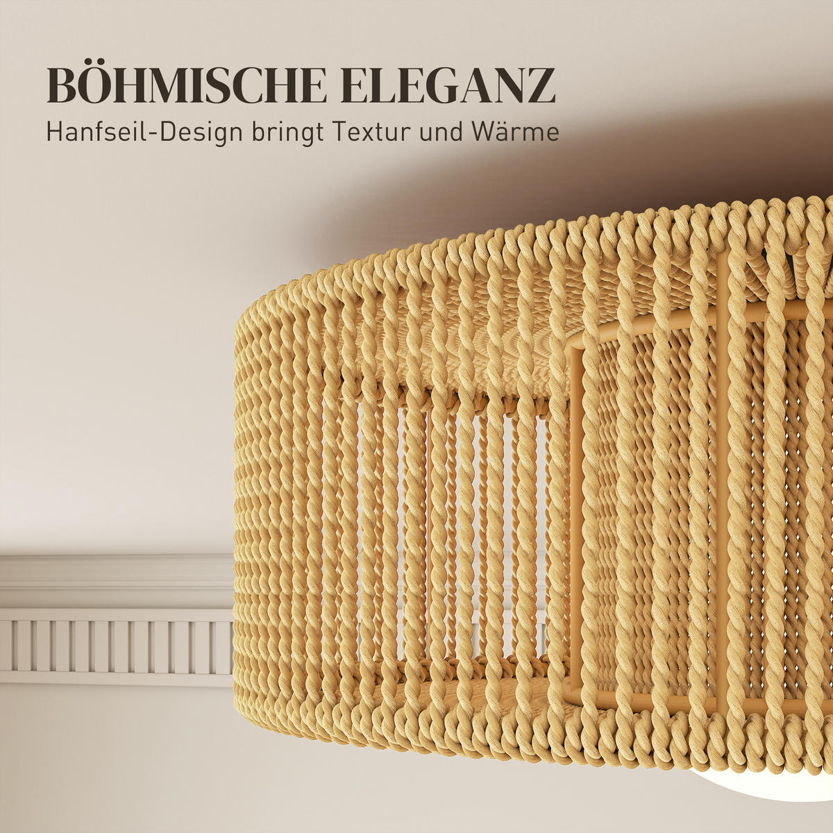 DECKENLEUCHTE, Boho-Deckenlampe Hängend mit G9 LED Fassung, Rund Hanfseil - Beige, Metall (30/30/16cm) - HOMCOM
