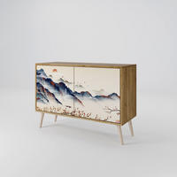 SIDEBOARD JAPANESE LANDSCAPE, Eicheneffekt, 111x42x77,5 cm, 2 Türen - Eichefarben/Buchefarben, Holzwerkstoff/Buchenholz (111/77.5/42cm) - SpaceRebels