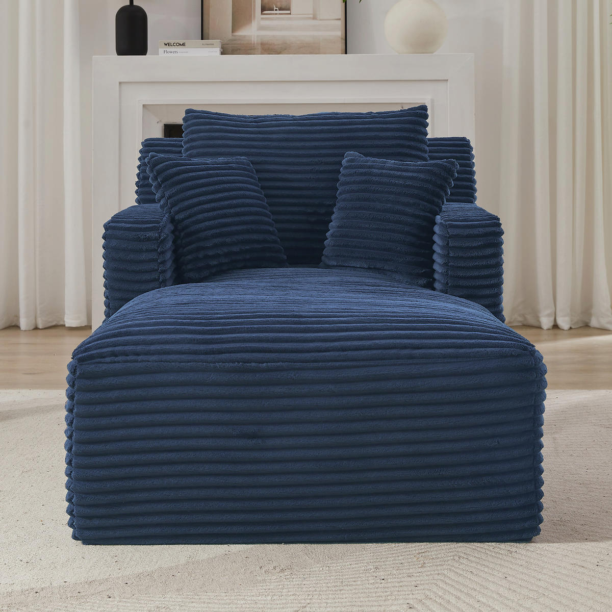 RELAXSESSEL aus Cord Modulare Chaiselongue & ohne Montage - Blau, Textil (33/127/33cm) - Urban Meuble