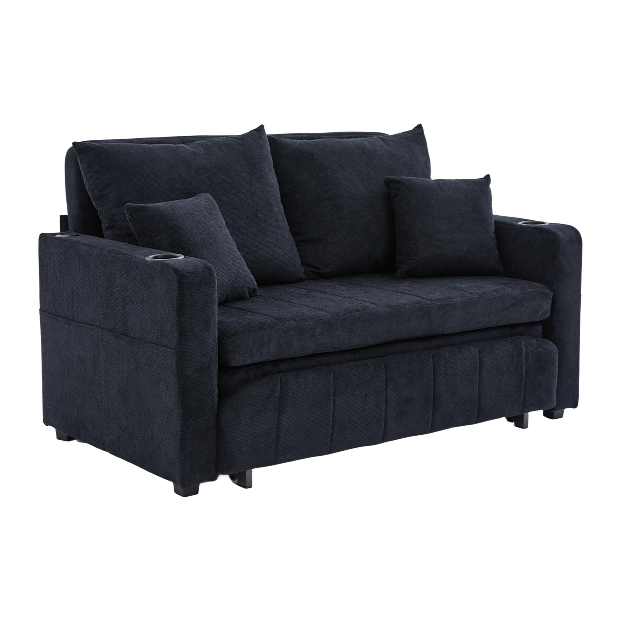 SCHLAFSOFA klappbar mit USB und Getränkehaltern, Schwarz - Schwarz, Textil (139/83/73cm)