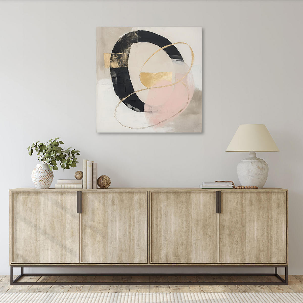 LEINWANDBILD Abstrakte Kreise mit goldenen Farbspritzern 50x50cm - Beige, Textil (50/50cm) - Feeby