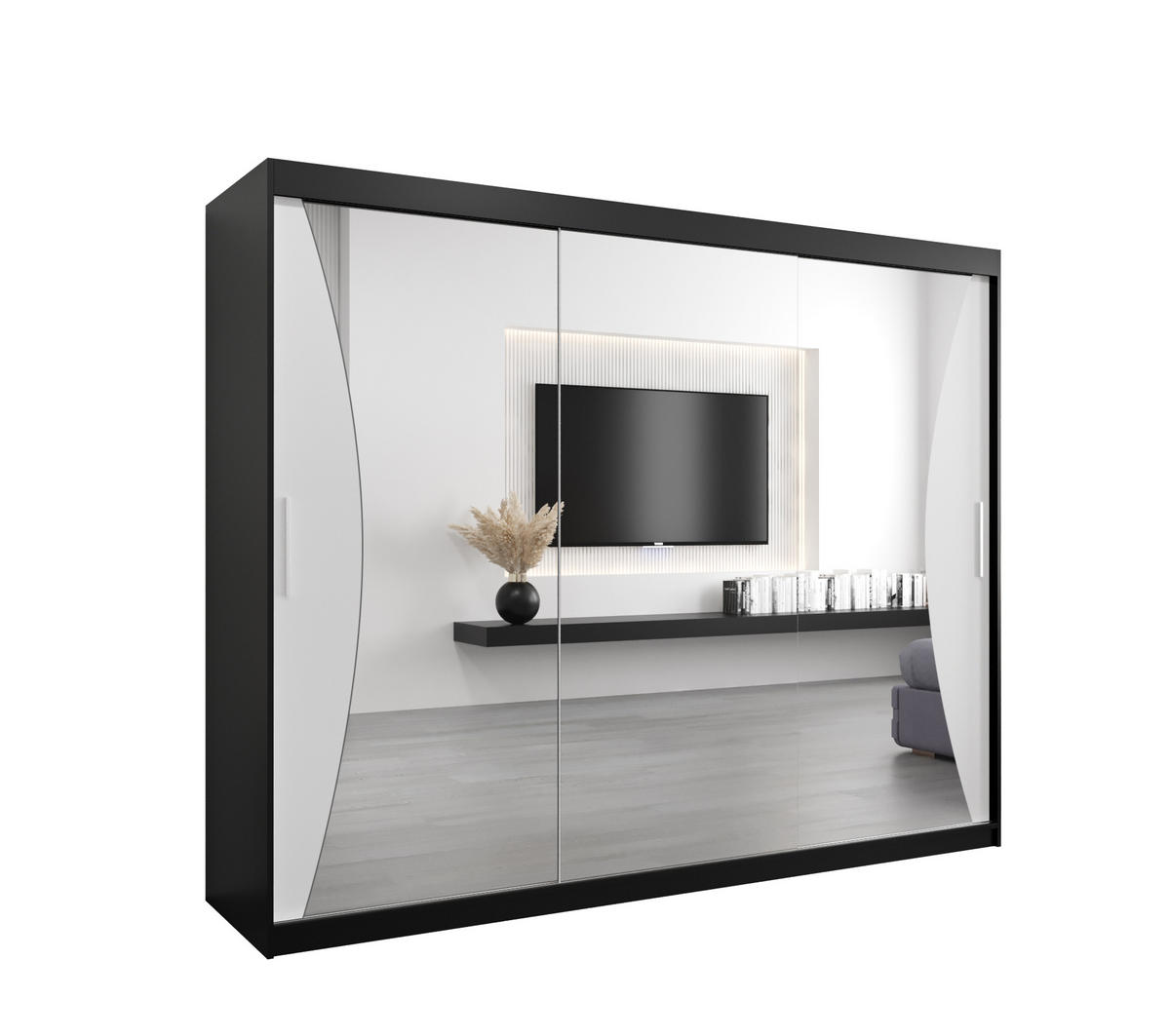 SCHWEBETÜRENSCHRANK 200/250/62 3-türig - Silberfarben/Schwarz, Holz/Kunststoff (250/200/62cm) - Abiks Möbel