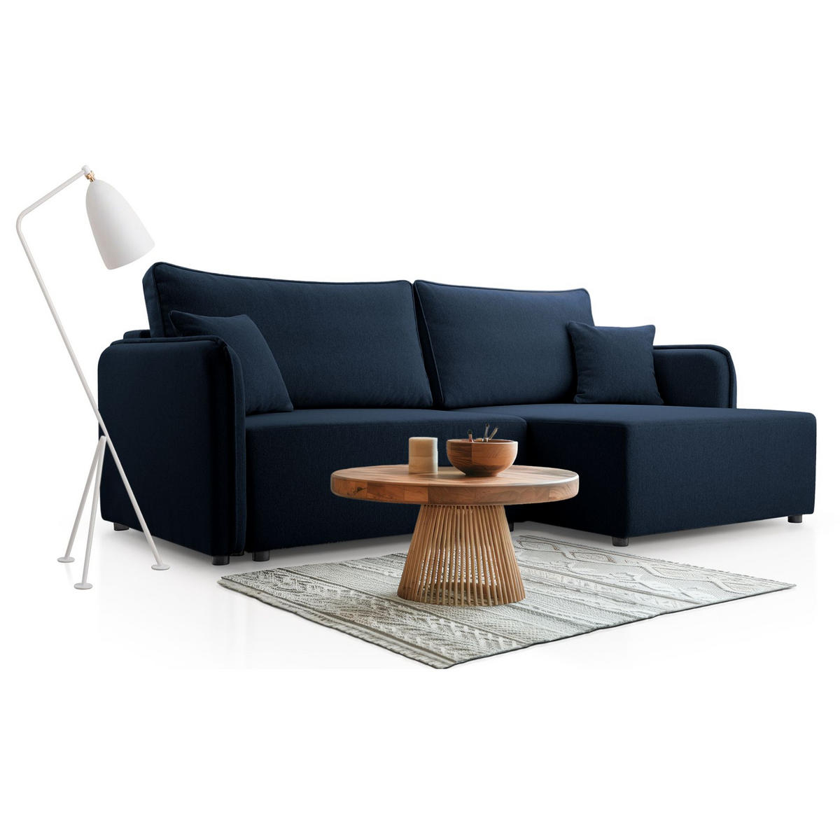 ECKSOFA Kassian, Marineblau Strukturstoff, rechtsseitig - Schwarz/Dunkelblau, Kunststoff/Textil (227/147cm) - Selsey