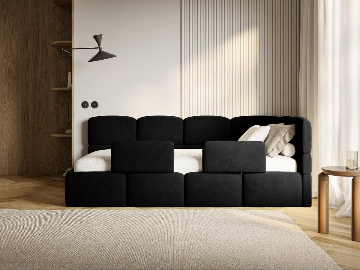 DETSKÁ POSTEĽ Cloudy čierna 90x200 cm, s matracom a zábranou, záhlavie vpravo, zamat - čierna, textil/plast (90/200cm) - Selsey