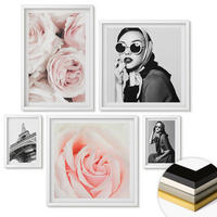 WANDBILDER 5er-Set - 50x50 cm & 20x30 cm & 40x60 cm Weißer Rahmen - Blumen, Pfingstrosen, Rosen, Eleganz - Weiß, Kunststoff (40/60cm) - ArtPrintCave