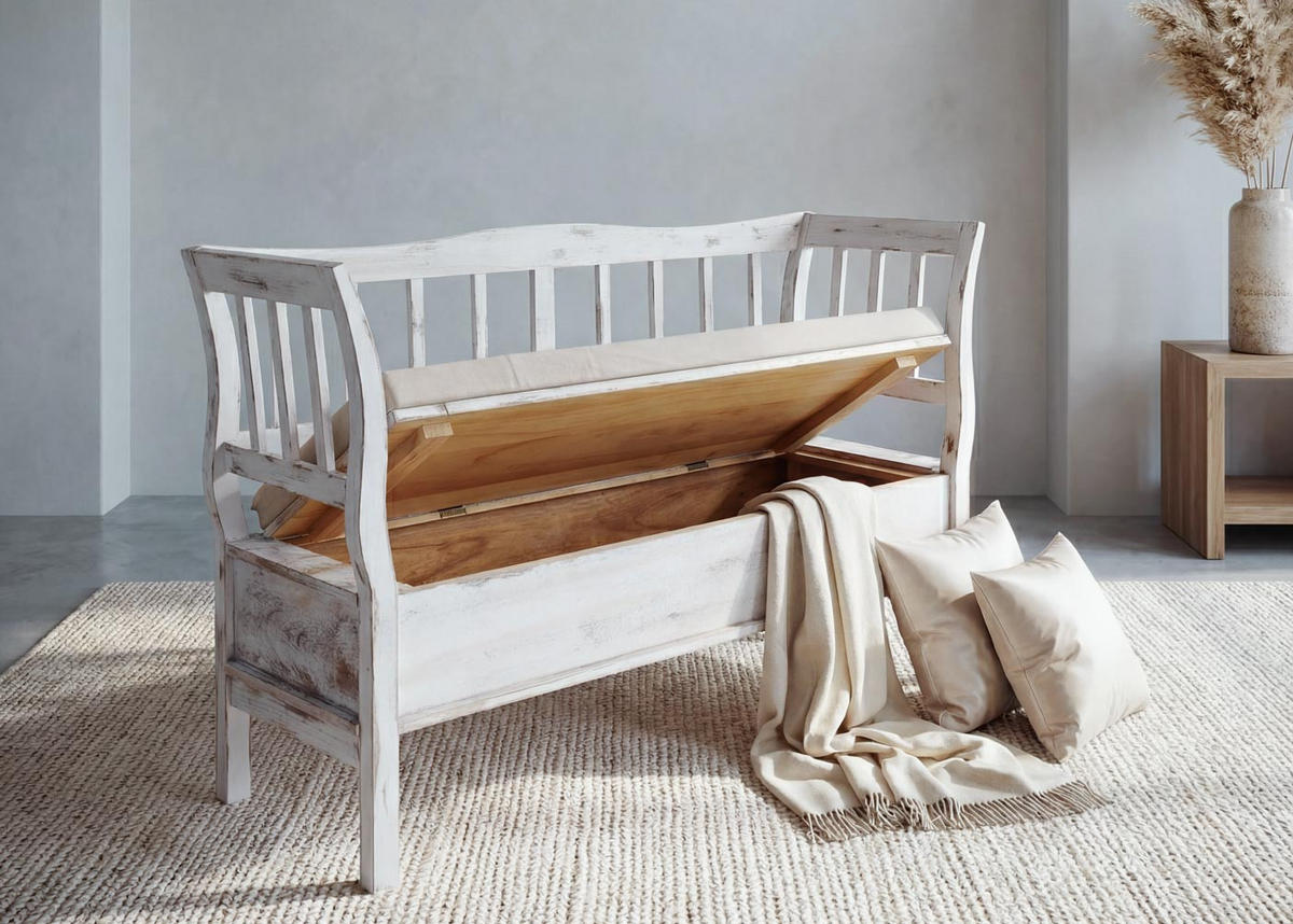 SITZBANK STAUFACH SHABBY-LOOK Cremeweiß - Creme/Weiß, Holz (119/85/40cm) - Jamb