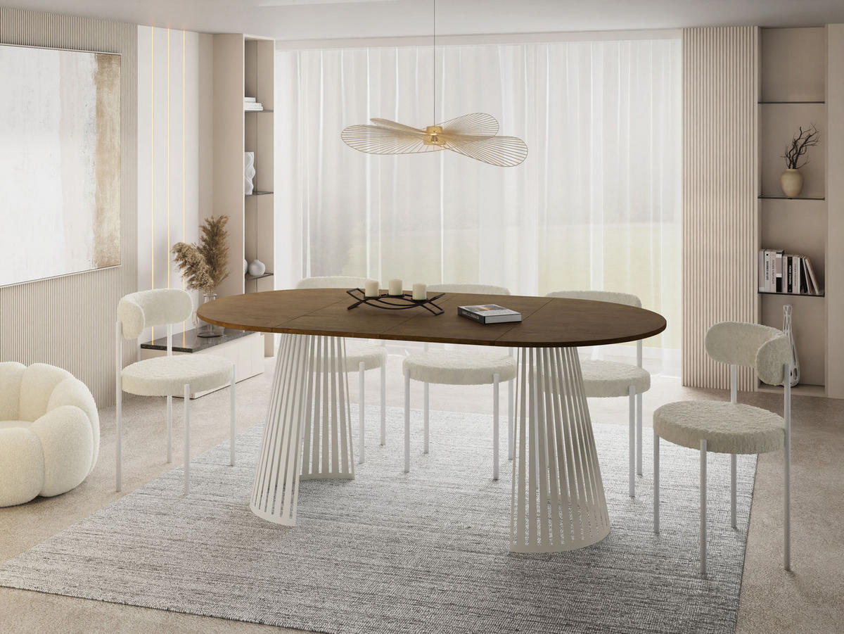 ESSTISCH Naro rund ausziehbar mit Lamellen-Metallgestell in Beige Kaschmir, Braun 100-180/100/76 cm - Kaschmir/Alteiche, Holzwerkstoff/Metall (100/100/76cm) - WFL GROUP