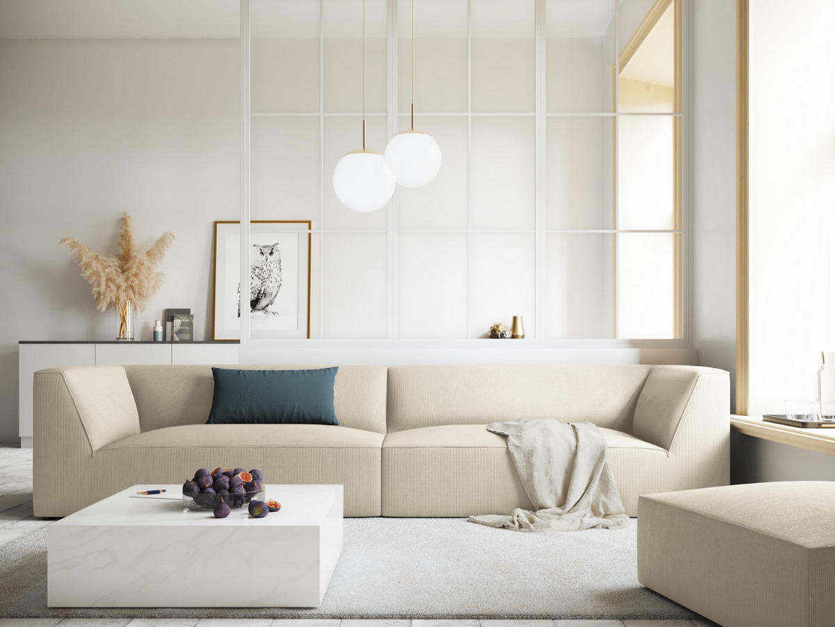 SOFA Ruby aus Cord leichtes beige 4 Sitzplätze - Creme, Textil (93/69/302cm) - Micadoni