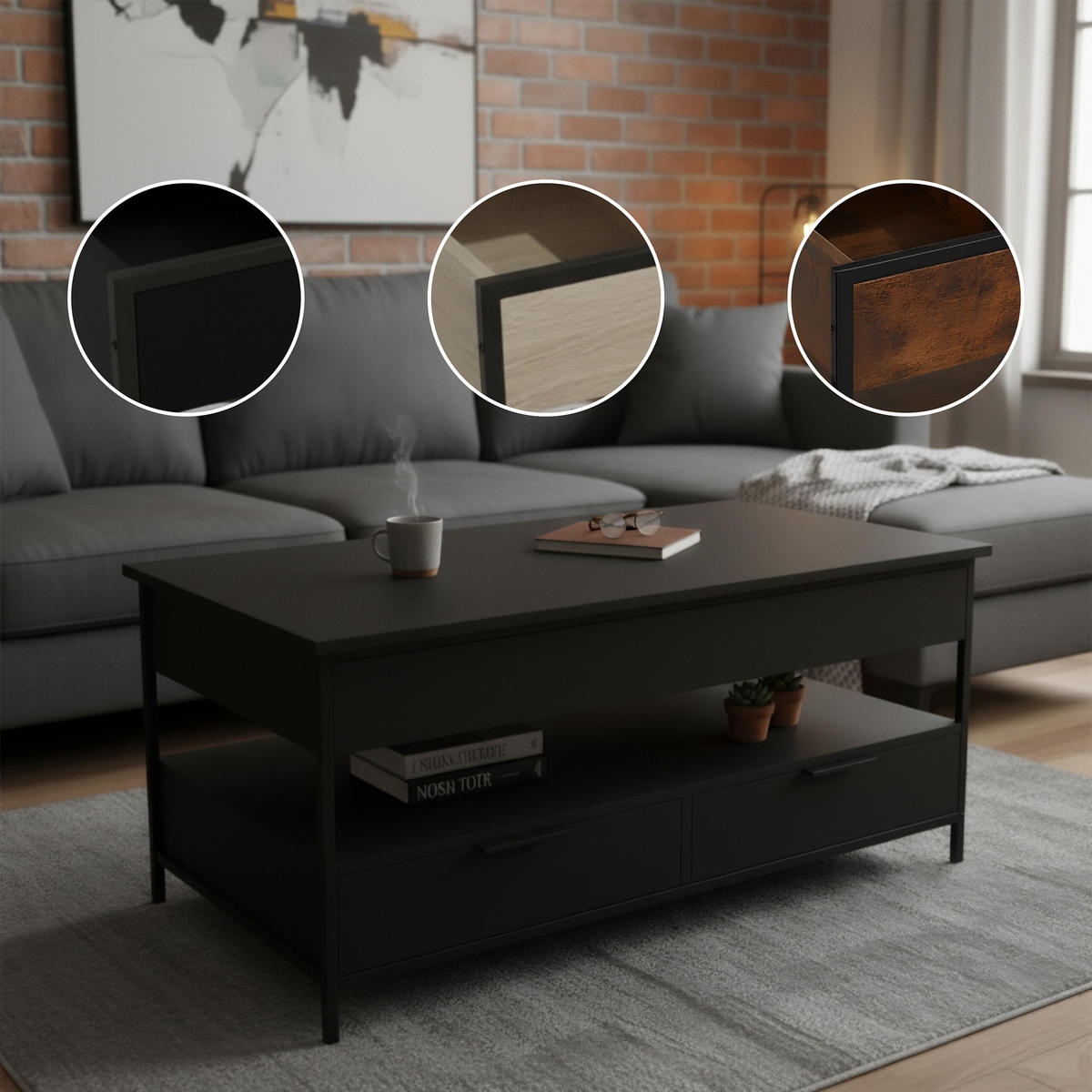 COUCHTISCH - Schwarz, Holzwerkstoff/Metall (50/100/63cm) - Relaxdays