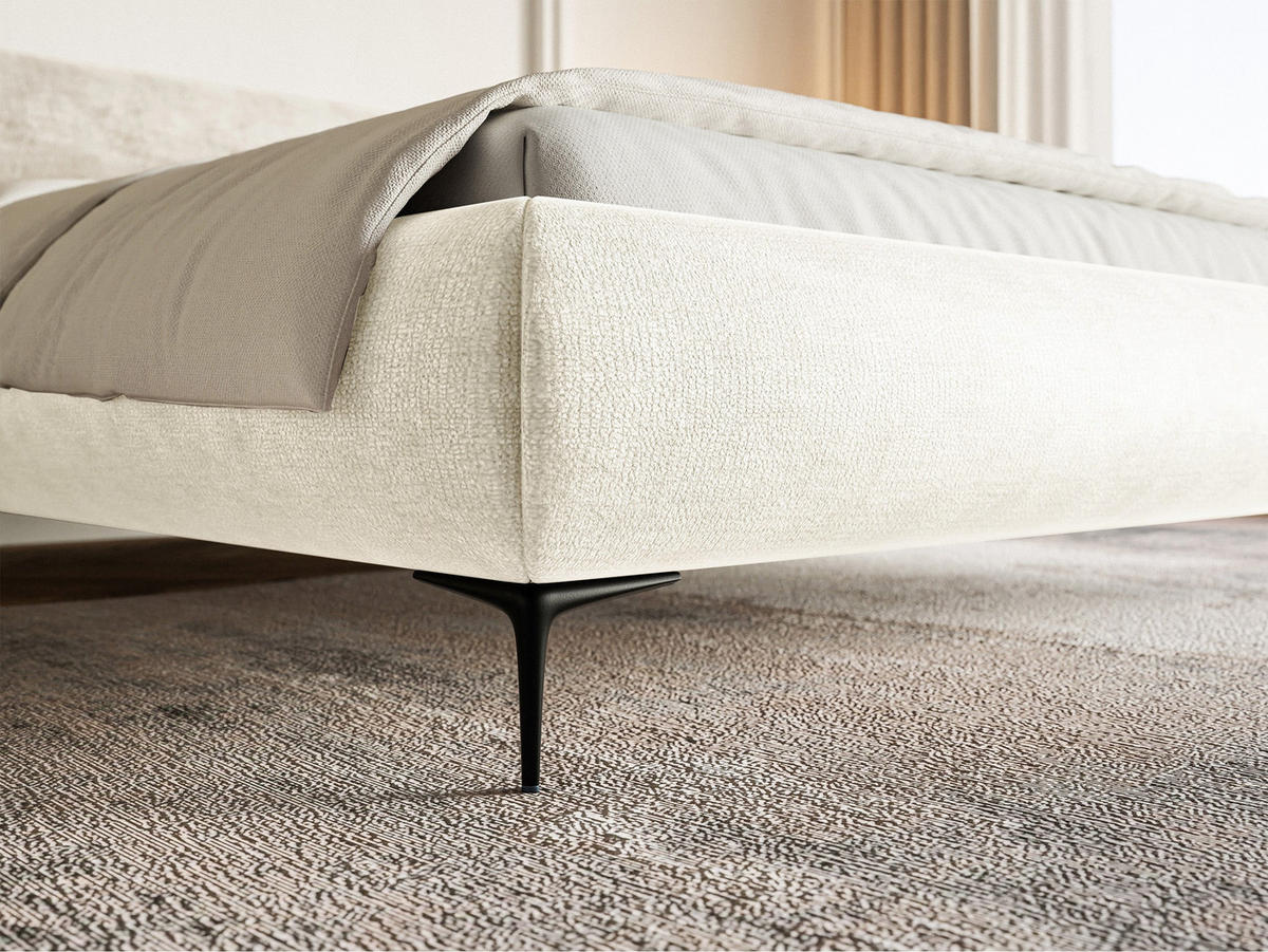 POLSTERBETT Roule Cremeweiß Chenille mit schwarzen Metallbeinen 160 cm - Creme/Schwarz, Textil/Metall (160/200cm) - Selsey