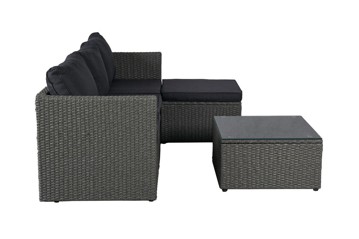 LOUNGESET Manila, Polyrattan, Grau - Grau, Kunststoff/Metall - dasmöbelwerk